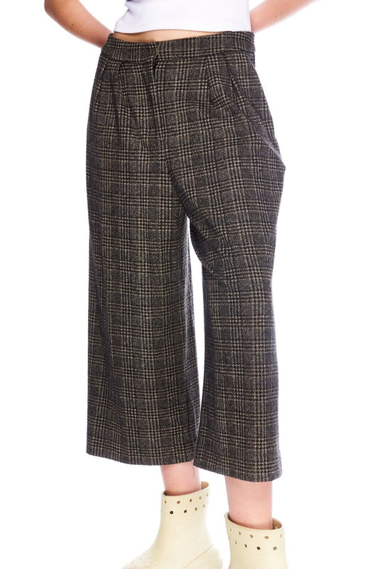 LA TRICOT PERUGIA Pants Gray Check Women's Cropped Wide Leg Culottes Size L