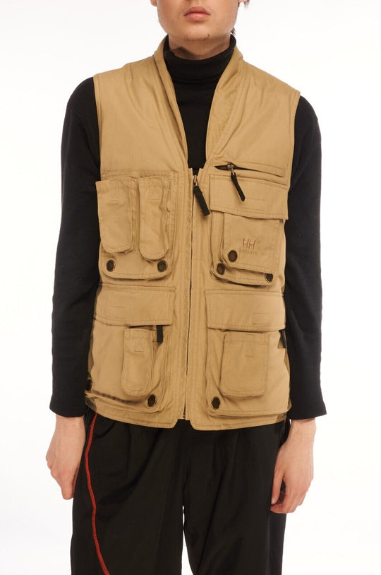 HELLY HANSEN Vest Khaki Brown Men's Fishing Hunting Waistcoat Outdoor Size S