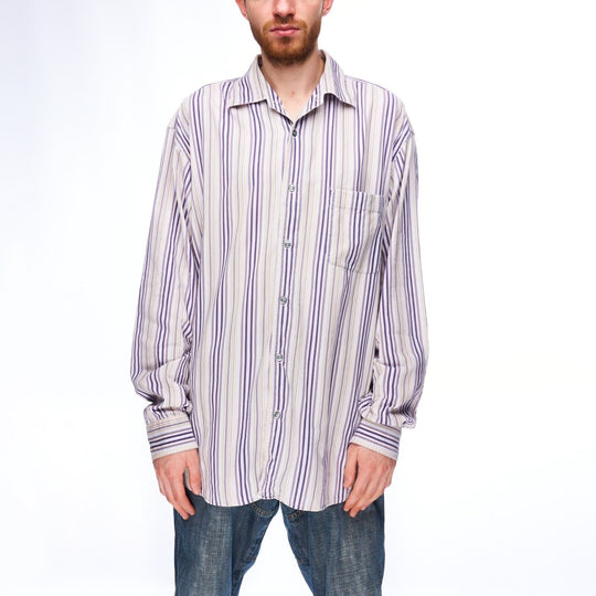 ERMENEGILDO ZEGNA SPORT Shirt Multicolored Striped Microvelvet Men's Size 2XL