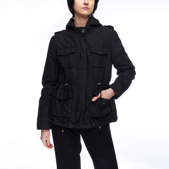 LEVI'S Hooded Jacket Black Cotton Women's Multipocket Coat Size M