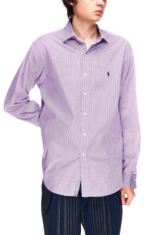 POLO RALPH LAUREN Shirt Purple Striped Cotton Men's Custom Fit Size 40/41 / 16