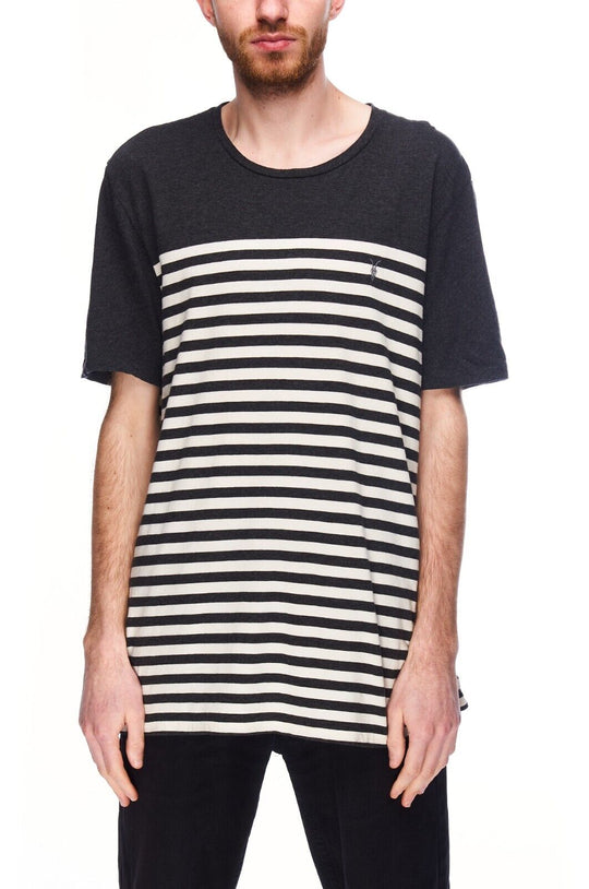 ALLSAINTS Tonic Crew T-Shirt Gray White Striped Cotton Men's Tee Top Size XXL