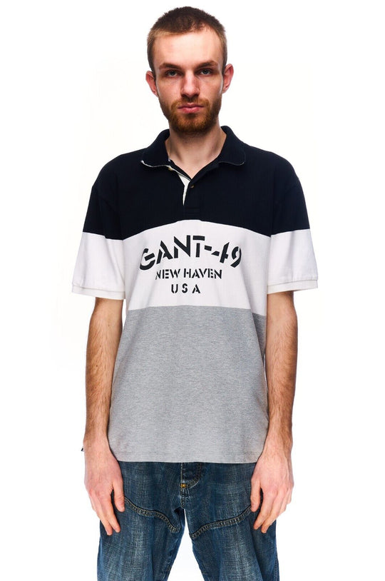 GANT Polo Shirt Gray Cotton Men's Short Sleeve Big Logo Size L