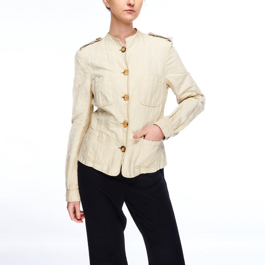 MICHAEL KORS Blazer Beige Cotton Linen Women's Officer Military Jacket Size 10