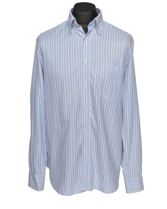 BOGGI Milano Shirt White Blue Striped Men's Button Down Size ~L