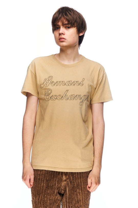 ARMANI EXCHANGE T-Shirt Beige Cotton Men's Big Logo Tee Size S