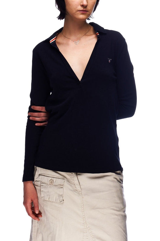GANT Deep V Sweater Navy Blue Cotton Womens Knit Jumper Size M