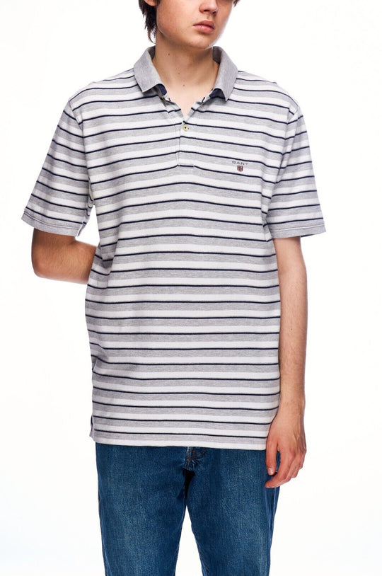 GANT Polo Shirt Multicolor Striped Pique Cotton Men's Short Sleeve Size L