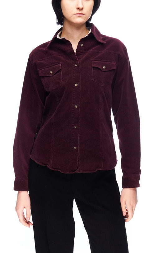 BARBOUR Shirt Burgundy Corduroy Cotton Women's Button Up Size 38 / 12 UK / 8 US
