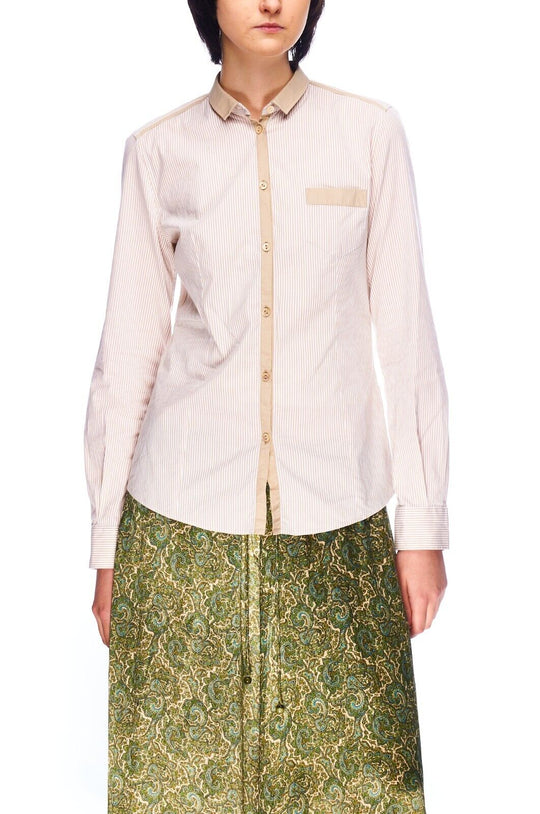 DOLCE & GABBANA Shirt Brown White Striped Cotton Womens Button Up Size 10US / 40