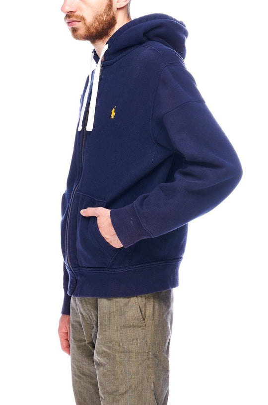 Polo RALPH LAUREN  Hoodie Navy Blue Cotton Full Zip Mens Jumper Size M