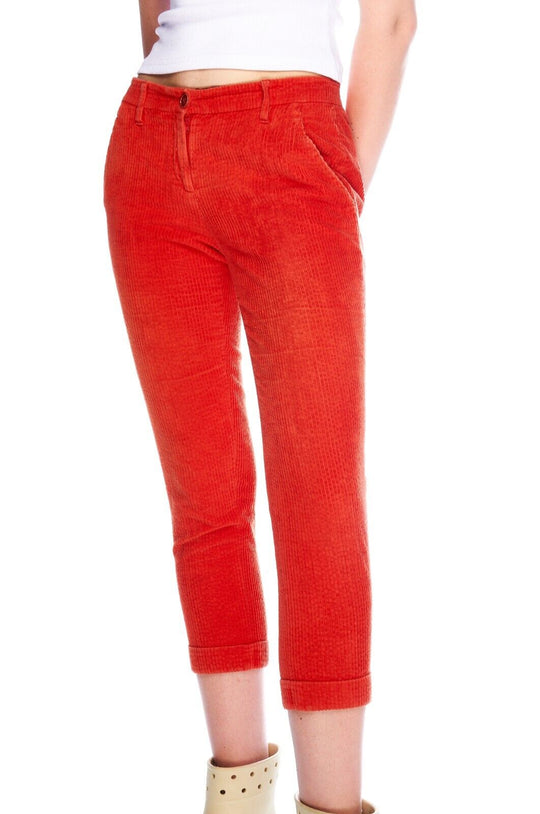 ETRO Pants Orange Corduroy Cotton Women's Skinny Breeches Trousers Size 40