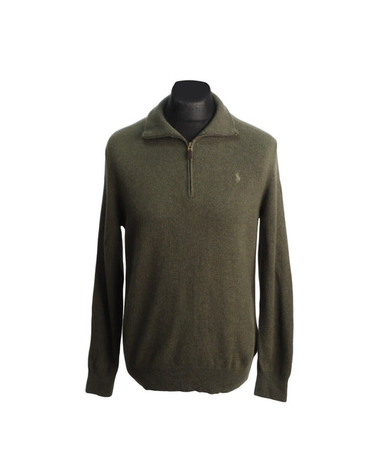 POLO RALPH LAUREN Zip Neck Sweater Olive Green Wool Men's Jumper Size L