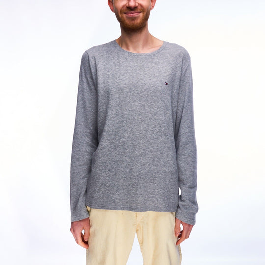 TOMMY HILFIGER Sweater Grey Cotton Men's Knit Jumper Size S