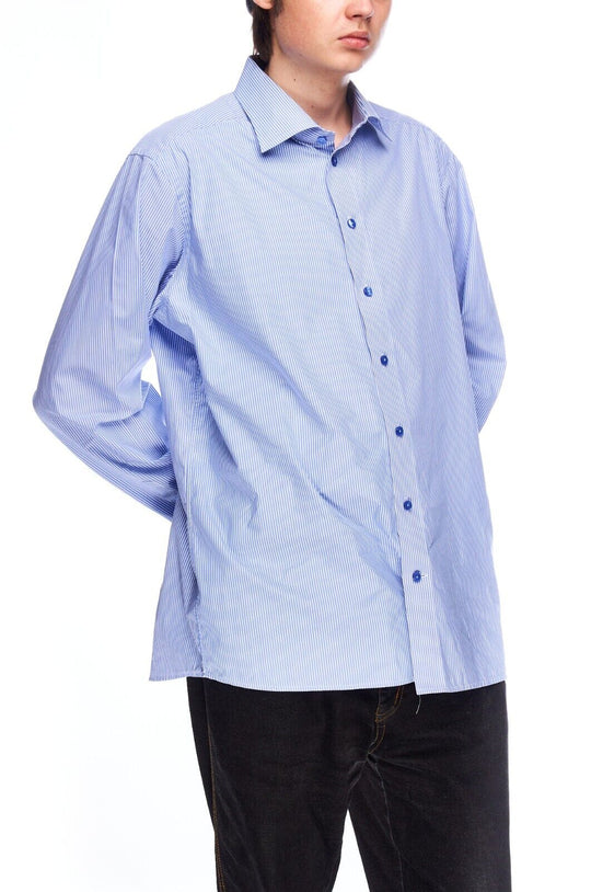 ETON Shirt White Blue Striped Cotton Mens Long Sleeve Size 44 / 17.5
