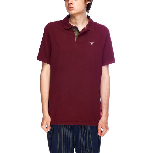 BARBOUR Polo Shirt Bordeaux Red Pique Cotton Mens Short Sleeve Size L