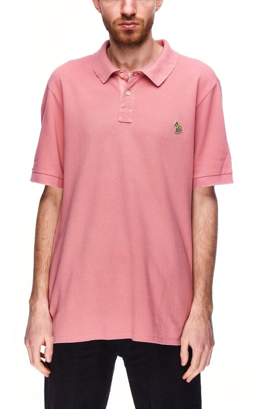 PAUL SMITH Polo Shirt Pink Pique Cotton Men's Short Sleeve Size L