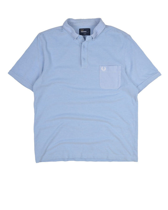 FRED PERRY Polo Shirt Blue Pique Cotton Men's Short Sleeve Slim Fit Size L