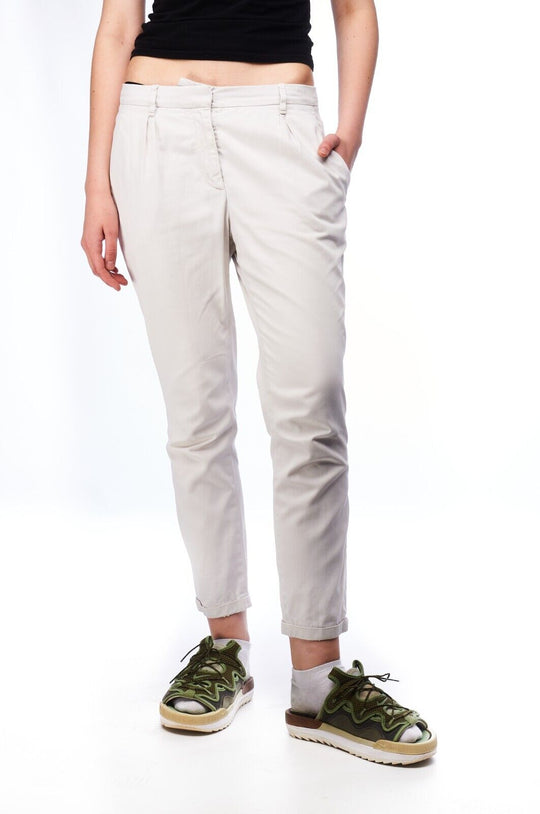 BRUNELLO CUCINELLI Chino Pants White Cotton Women's Trousers Size 42 IT