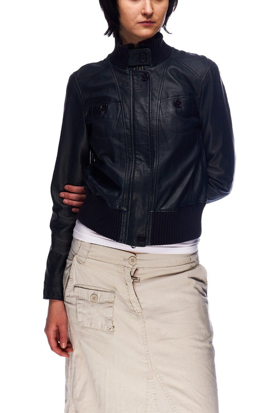 ARMANI EXCHANGE Short Jacket Black Leather Womens Size S