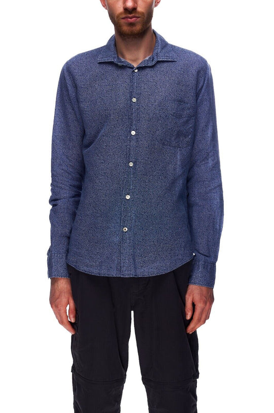 HARTFORD Shirt Blue Cotton Linen Men's Button Up Size S