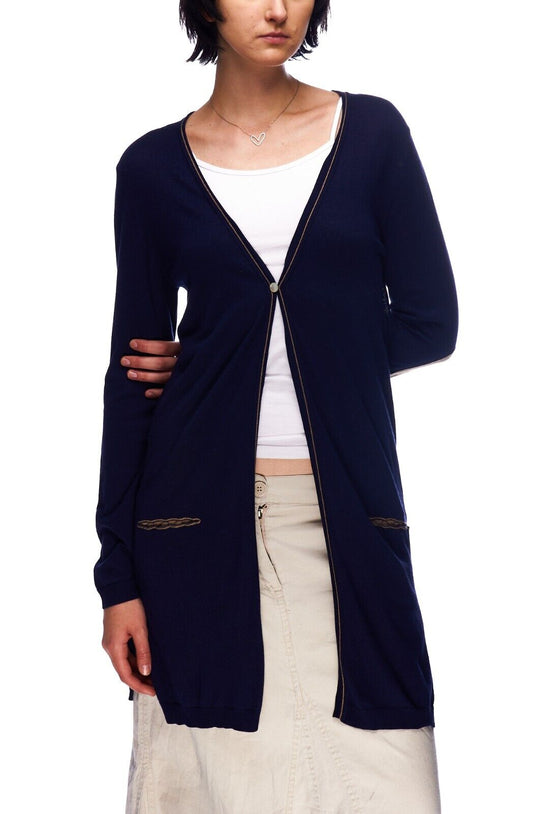 HABSBURG Cardigan Navy Silk Cashmere Womens Elbow Patches Sweater Size 12UK / 42