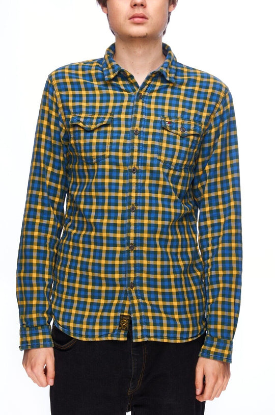 TOMMY HILFIGER Denim Shirt Navy Check Cotton Men's Button Up Size S