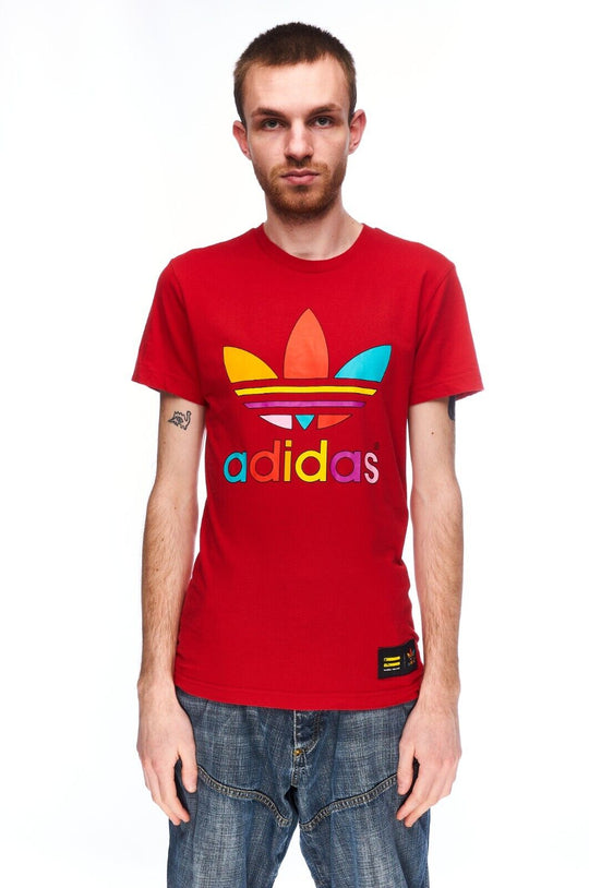 ADIDAS Pharreli Wiliams T-Shirt Red Cotton Mens Short Sleeve Big Logo Tee Size S