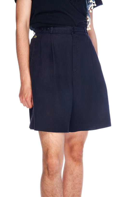 Vintage LACOSTE Shorts Navy Linen Men's Pleated Bermuda Size 44
