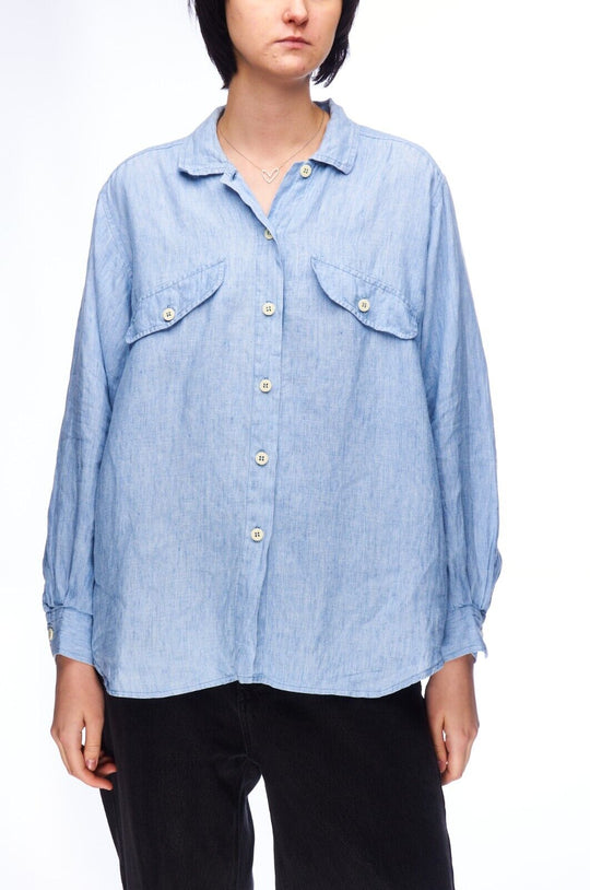 RONALD FERA Shirt Blue Linen Women's Loose Fit Top Size ~L