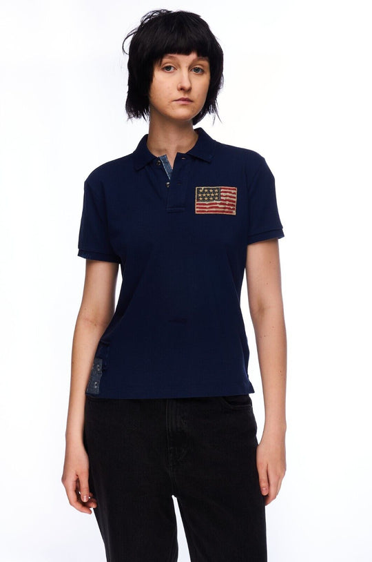 RALPH LAUREN Polo Shirt Navy Cotton Women's Short Sleeve Top Size S
