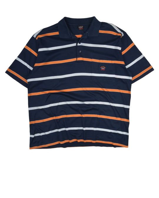 PAUL & SHARK Polo Shirt Blue Striped Pique Cotton Men's Short Sleeve Size 2XL