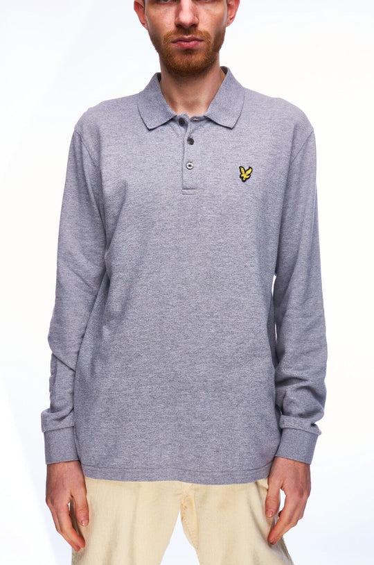 LYLE & SCOTT Polo Shirt Gray Cotton Men's Long Sleeve Top Size M