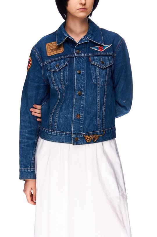 Women's Vintage 80s LEVI'S Patched Denim Jeans Trucker Jacket Size S-M