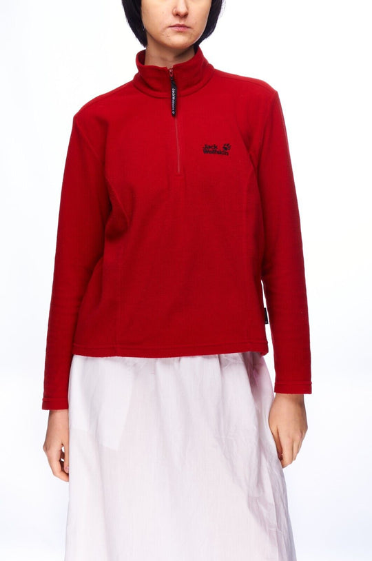JACK WOLFSKIN Fleece Zip Neck Jacket Red Women's Outdoor Jumper Size L