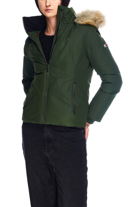 TOMMY Jeans Hooded Jacket Green Women's Down Puffer Size S