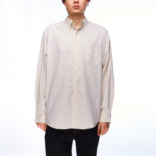 BROOKS BROTHERS Shirt Beige Check Cotton Men's Button Down Size XL