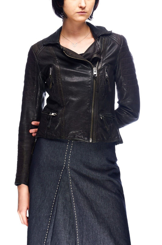 ALLSAINTS Pitch Biker Jacket Brown Leather Short Women's Size UK 8 EU 36