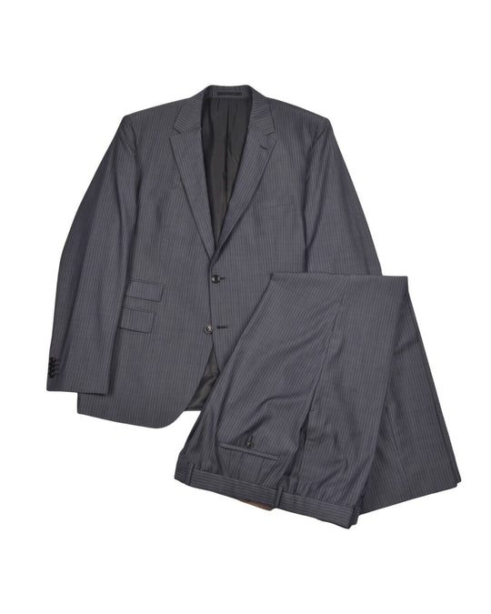 HUGO BOSS Suit Grey Striped Wool Mens Two Buttons Size 58 EU