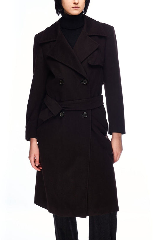 SPORTMAX Belted Coat Brown Wool Women's Double Breasted Size 10 US / 12 UK