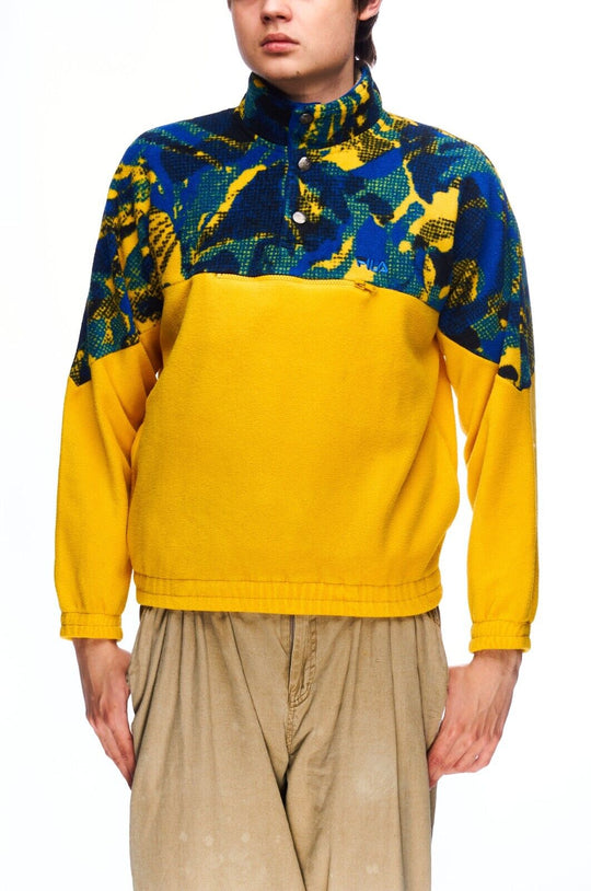 Vintage FILA Fleece Jacket Yellow Men's Button Neck Sweater Size 42