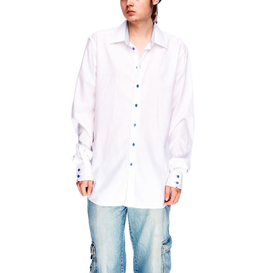 ETON Shirt White Tone Striped Cotton Mens Long Sleeve Slim Size 44 / 17.5