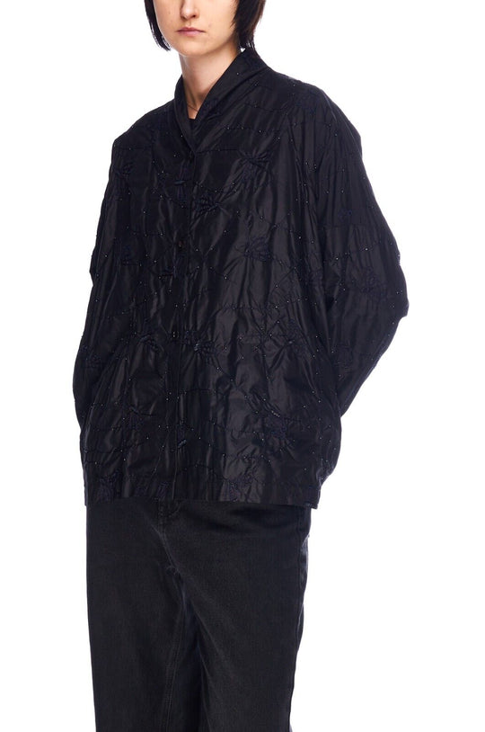 KATHARINA HOVMAN Jacket Black Silk Women's Embroidered Blouse Size 1 / S