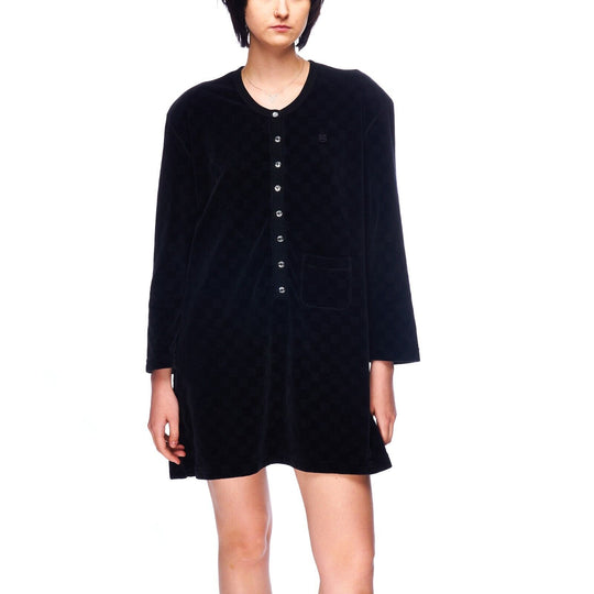 Vintage SONIA RYKIEL Short Dress Black Velvet Cotton Womens Size L