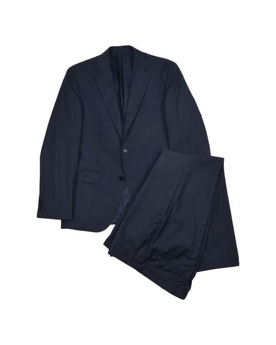HUGO BOSS Suit Navy Blue Prince Wales Check Wool Mens Two Buttons Size 50 EU