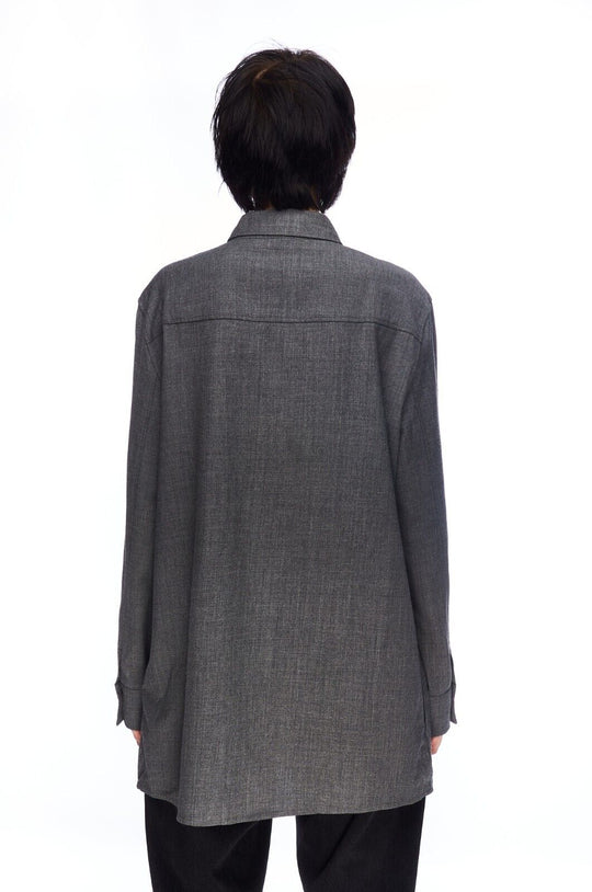 CERRUTI Shirt Gray Wool Women's Long Tunic Button Up Size 42