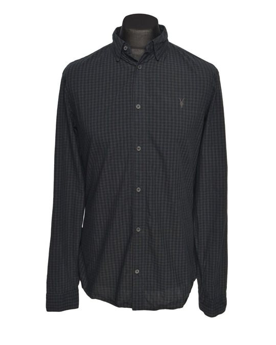 ALLSAINTS  Shirt Black Gray Check Cotton Men's Button Up Size M