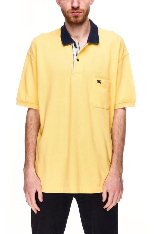 Vintage BURBERRYS London Polo Shirt Yellow Pique Cotton Mens Short Sleeve Size 7