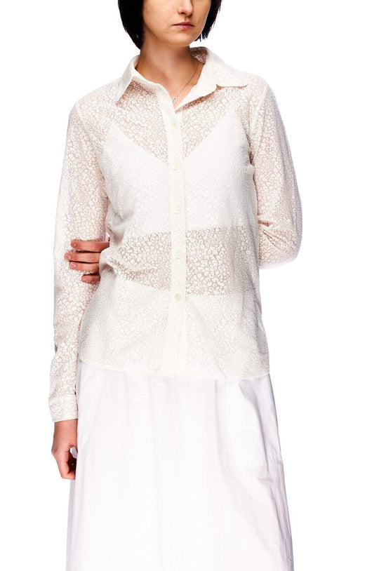 SEE by CHLOE Shirt Beige Lace Button Down Women Size 42