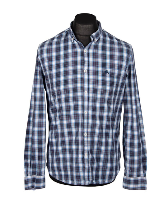 BARACUTA England Shirt Blue Check Cotton Men's Button Down Size M